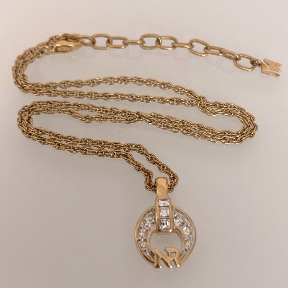 Gold-Tone Crystal Circle Pendant Necklace - R Monogram